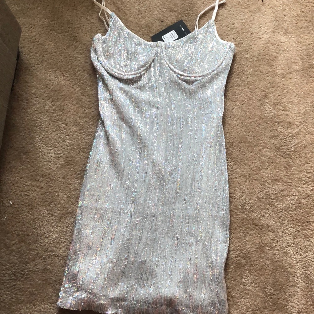 Fashion Nova Silver Sequin Dress